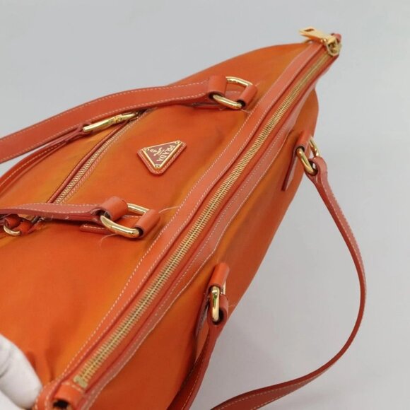 PRADA Tote Bag Nylon Orange Gold Auth ti3145 - Picture 6 of 16